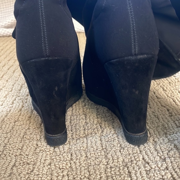 Stuart Weitzman Black Suede Wedge Knee High Boots - Picture 5 of 7